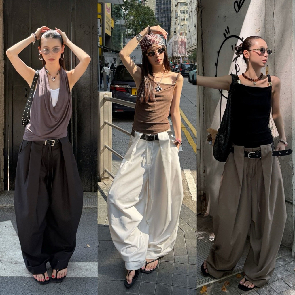 ส่งด่วน 🛵 #25K206 BALLOON BAGGY PANTS กางเกงขาบอลลูน ทรงแบคกี้ ดีเทลหูเข็มขัดสวย ทรงขาเกร๋