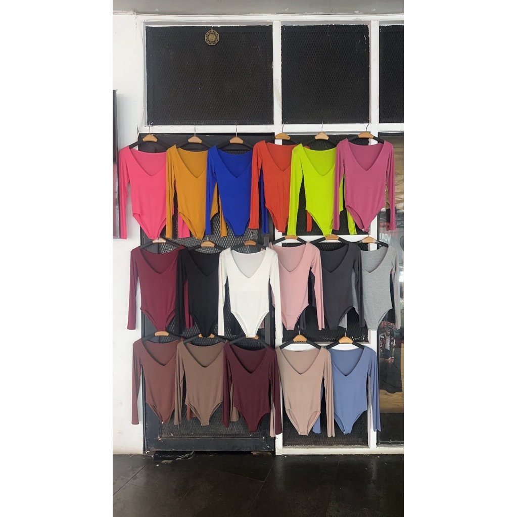 MNV STUDIO bodysuit บอดี้สูทแขนยาวคอวี ผ้าเรย่อน