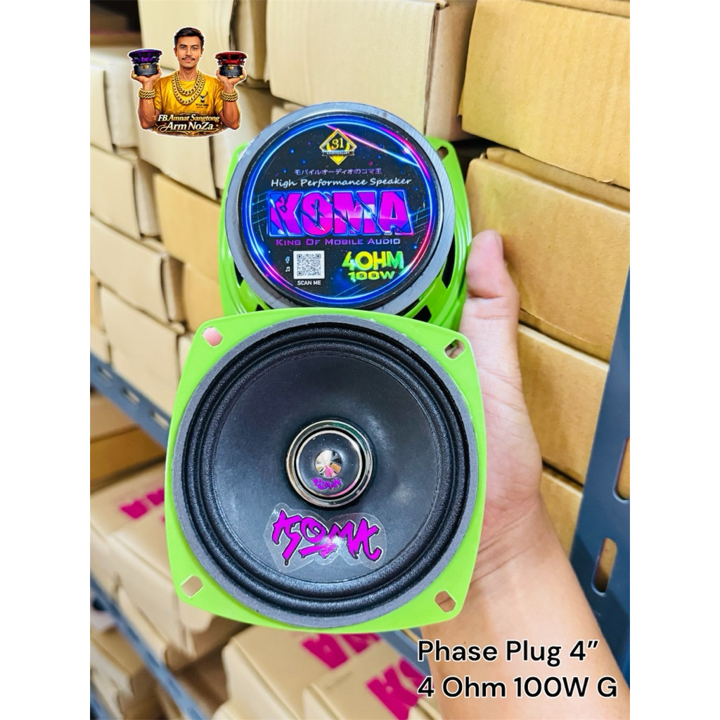 (ดอกลำโพงบลูทูธ)เฟสปลั๊ก 4 นิ้ว 4 โอม 100 วัตต์ ราคาต่อคู่ 2 ดอก 4”4 ohm. 100 W โครงสีเขียว