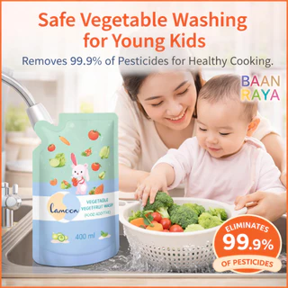 Lamoon น้ำยาล้างผักผลไม้ ออร์แกนิค ล้างสารตกค้าง ปลอดภัยสำหรับเด็ก ขวด450ml/รีฟิล400ml Organic Cleanser Baan Raya