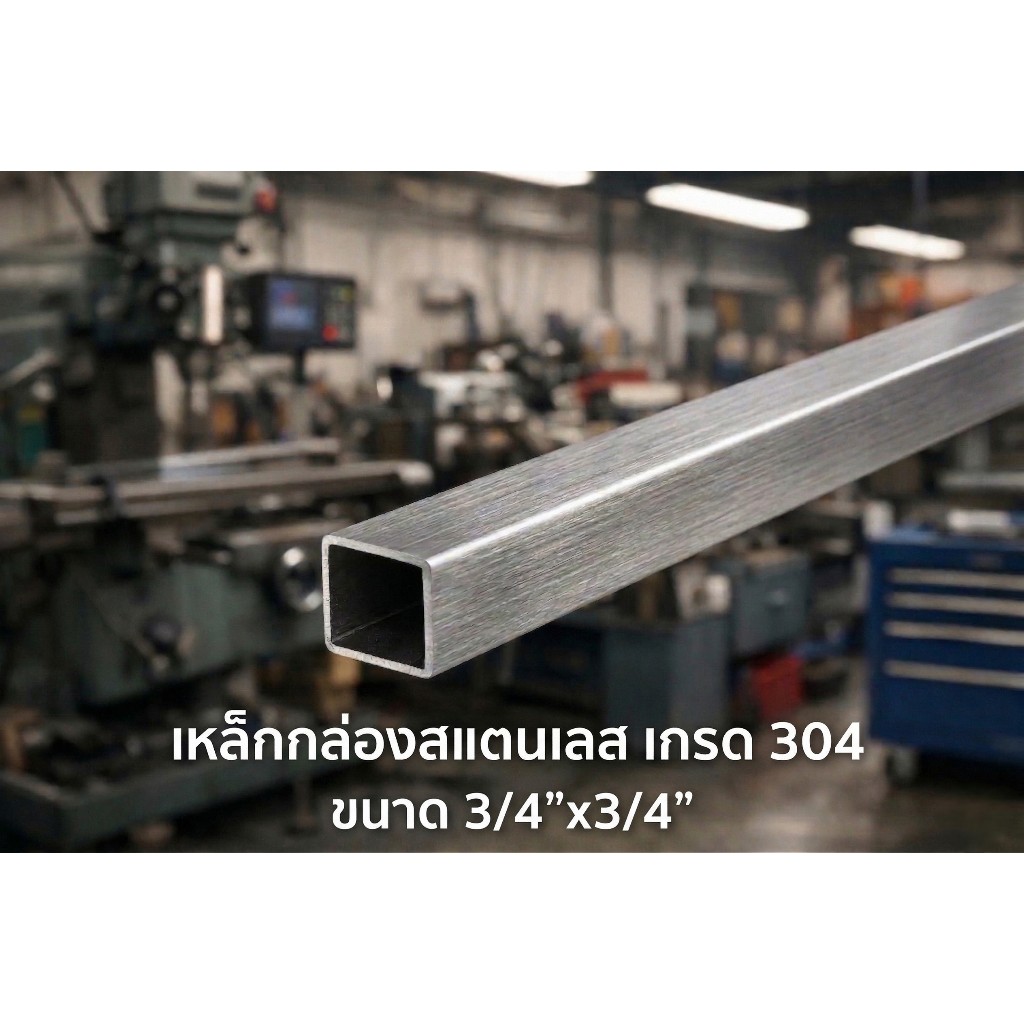 เหล็กกล่องสแตนเลส เกรด 304 ขนาด 3/4" x 3/4" หนา 1 มม. ยาว 50-200 cm ป้องกันสนิม ทนทาน