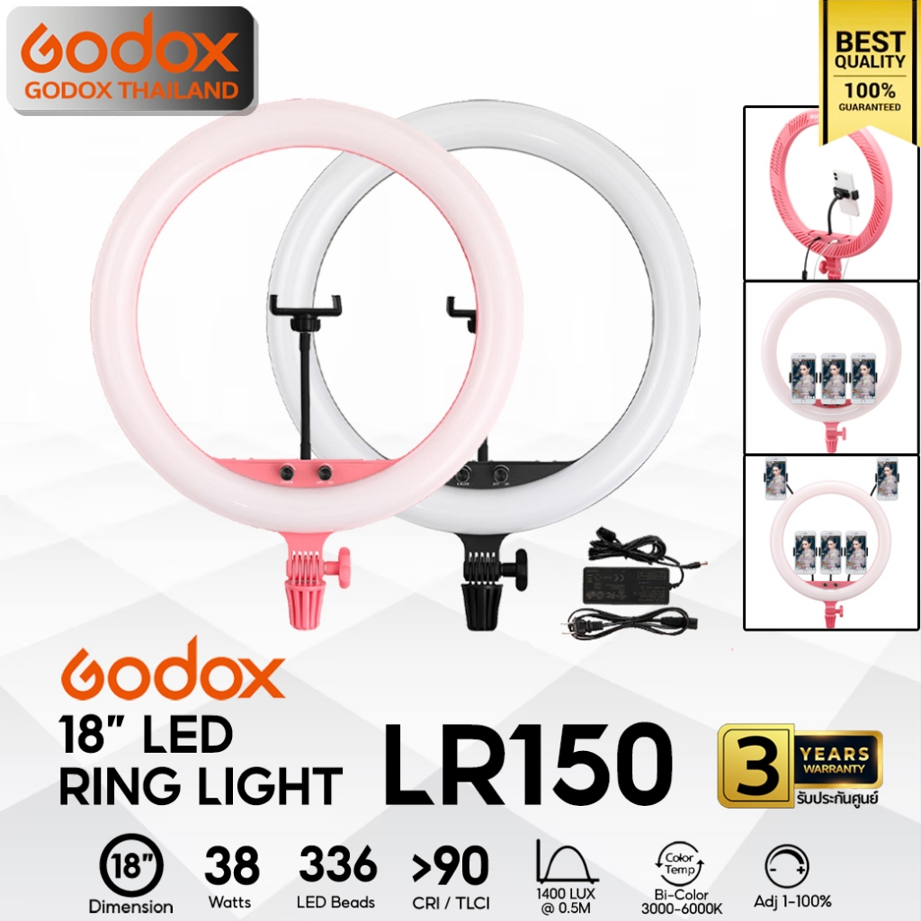 Godox LED Ring LR150 / LR160 - 18 นิ้ว ไฟแต่งหน้า-ถ่ายรีวิว-Liveสด-ปรับสีได้ / Godox Thailand