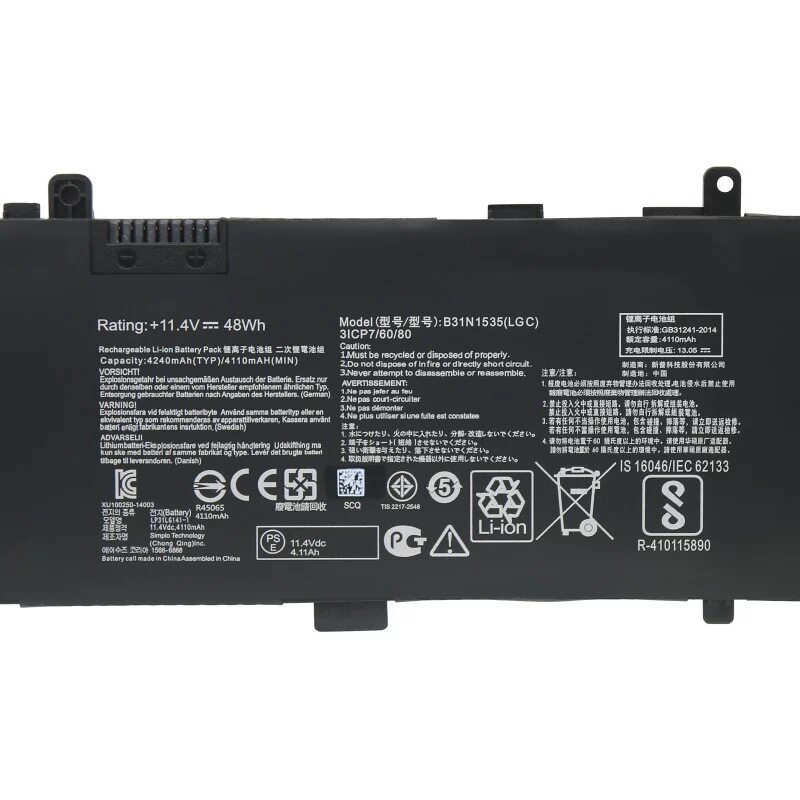 Compatible with ASUS U4000U, U310U, UX310U, RX310, U410U, and RX410 computers. Battery B31N1535