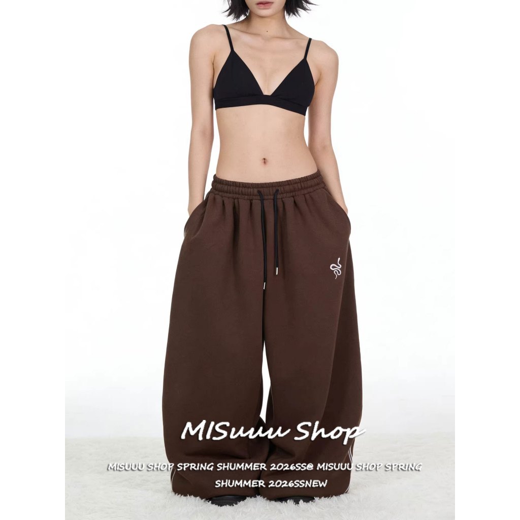 [Small snake embroidered striped pants]ฤดูร้อนกางเกงสไตล์ลำลองปักลายออกกำลังกายทรงหลวมมีริ้วข้าง