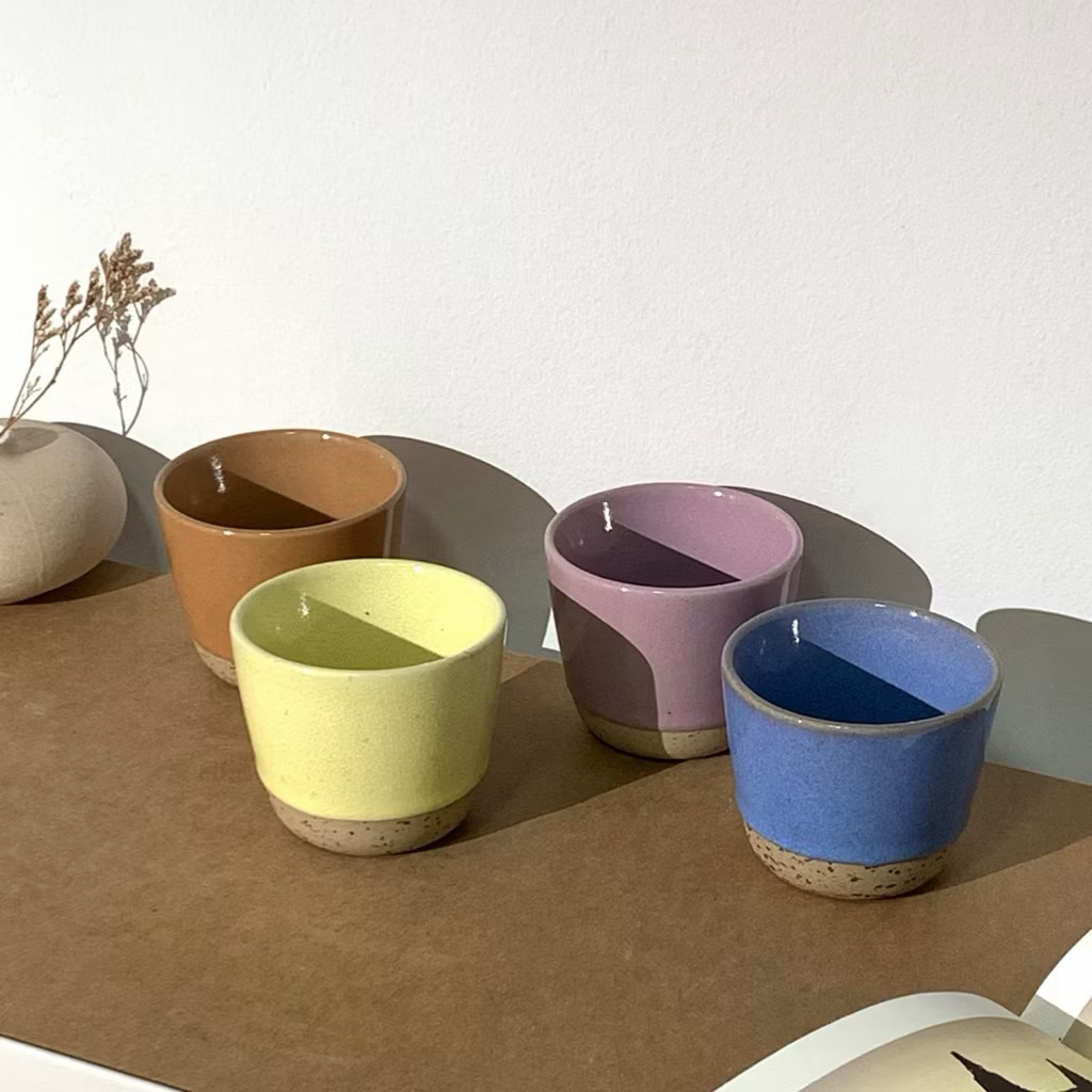 แก้วเซรามิกสีเขียวอ่อน ทรงเตี้ย 200ml | แก้วชา กาแฟ  งานคราฟต์สไตล์มูจิ | Handmade Ceramic Cup
