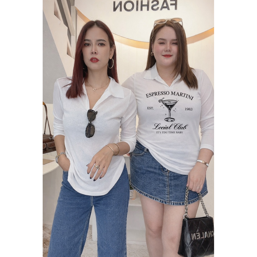 A183 BunnyFashion เสื้อสลาฟคอปกแขนยาว มี 2 ขนาดไซส์ ผ้าเนื้อบาง