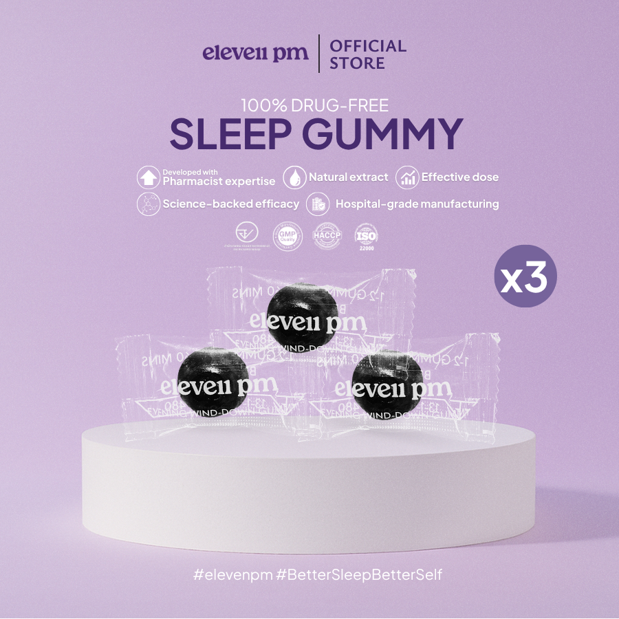 eleven pm Trial Pack (3 กัมมี่) Premium Sleep Gummy สลีพกัมมี่ช่วยนอนกลิ่นมิกซ์เบอร์รี่ ผ่อนคลาย สารสกัดธรรมชาติ วิตามิน