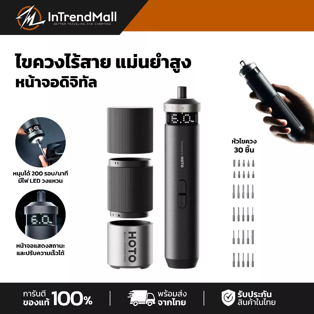 HOTO PixelDrive ไขควงไร้สาย แม่นยำ เหนือกว่าด้วยหน้าจอดิจิทัล แรงบิดปรับได้ 6 ระดับ