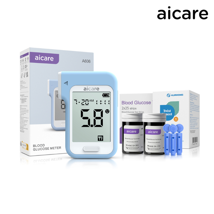 aicare เครื่องวัดระดับน้ำตาลในเลือด รุ่น A606 แผ่นตรวจเลือด เข็มเจาะเลือด Blood glucose meter