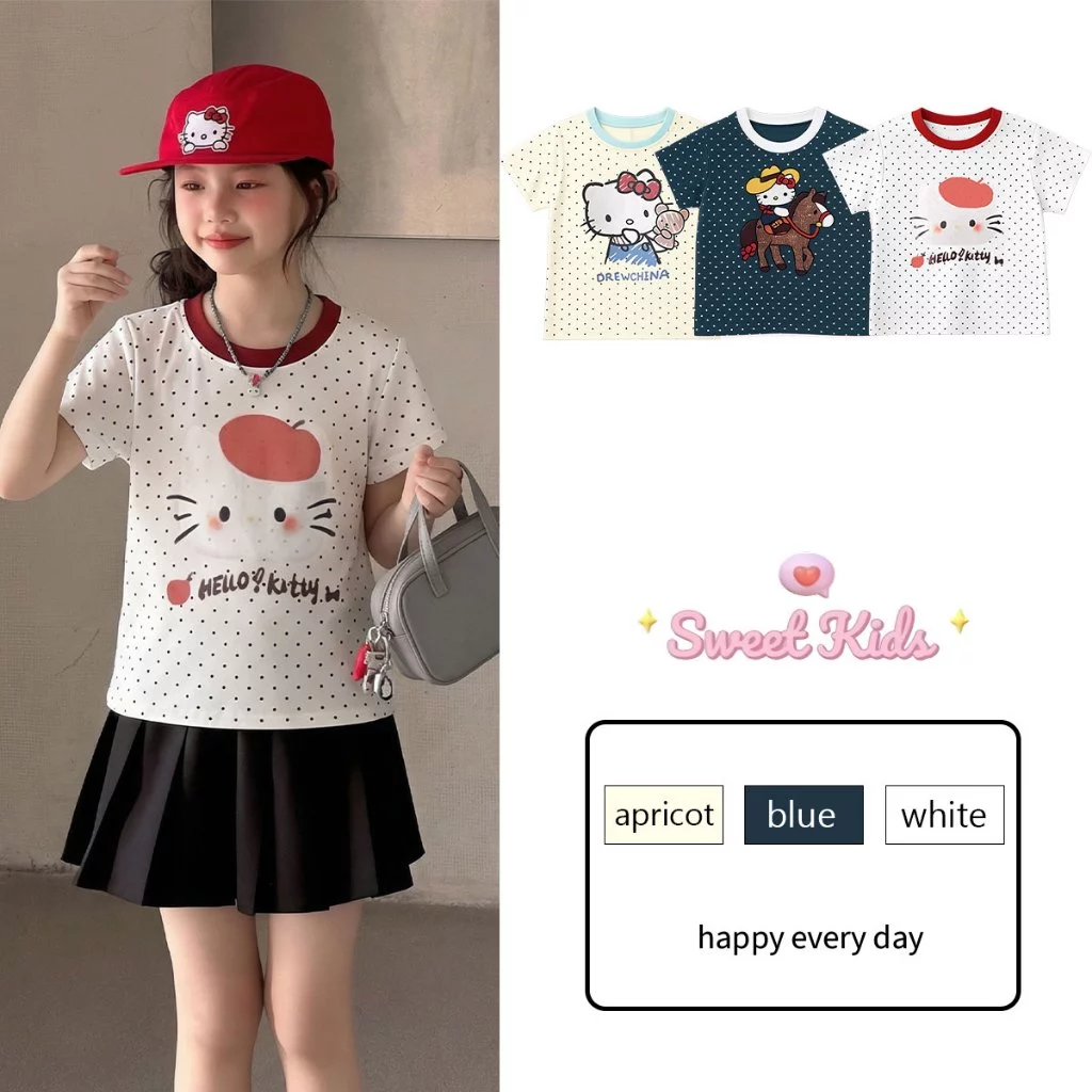 SweetKids พร้อมส่งจากกทม🌸เสื้อยืดแขนสั้นเด็ก🍓เสื้อคอกลมแฟชั่นฤดูร้อน รุ่นใหม่ สไตล์ตะวันตกน่ารัก เหมาะสำหรับเด็กผู้หญิง