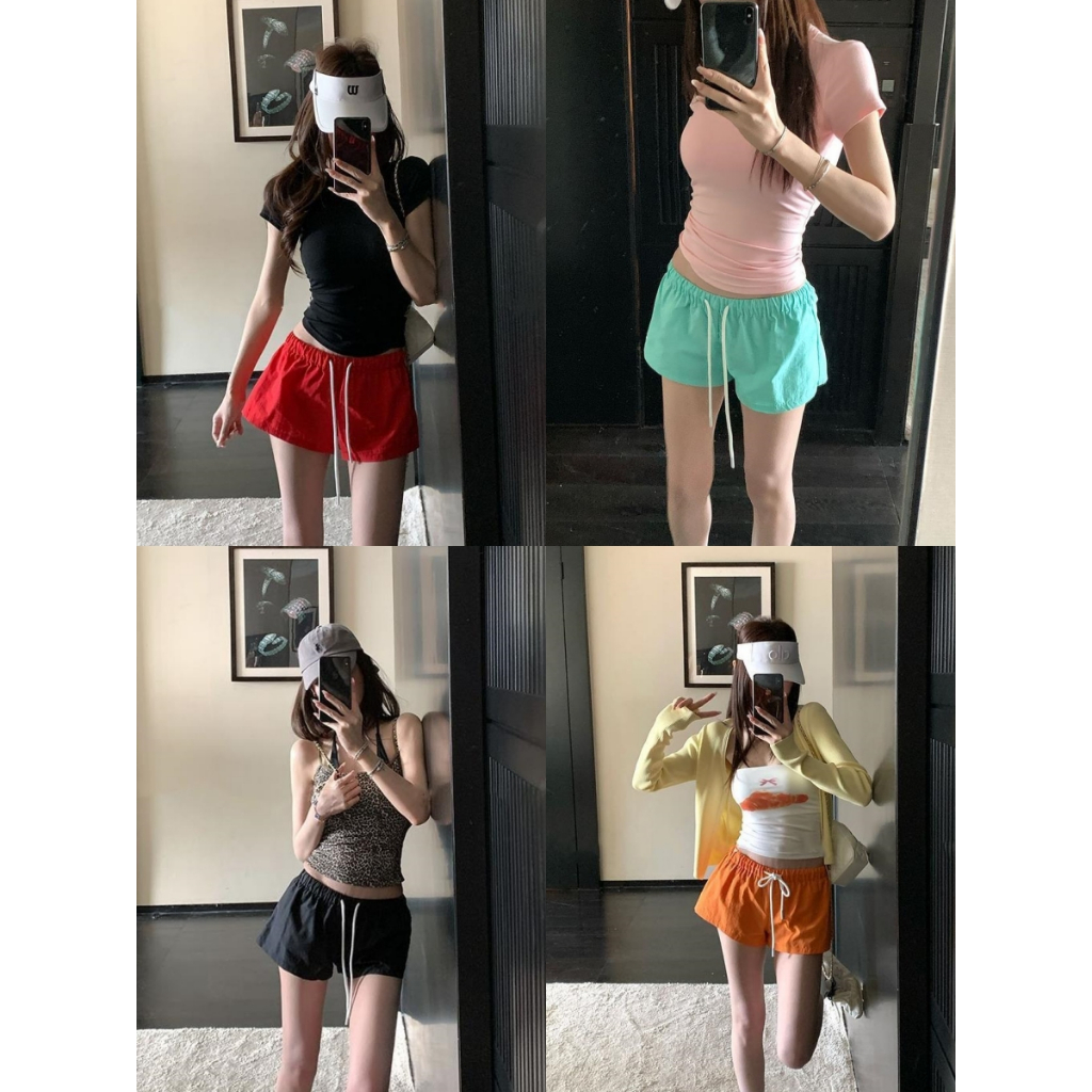 กางเกงขาสั้นทรงหลวม กางเกงขาสั้นไนลอนเอวต่ำ Nylon short pants กางเกงสงกรานต์ #111358