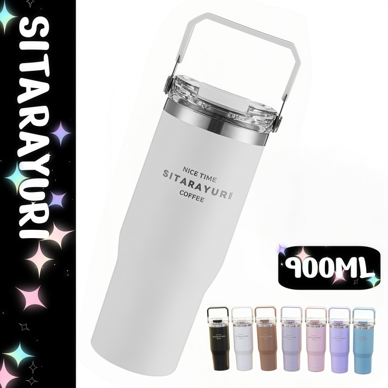 SITARAYURI 600ml 900ml แก้วน้ำเก็บอุณหภูมิร้อน-เย็น สำหรับพกพาในชีวิตประจำวัน แก้วน้ำสแตนเลส 304 พร้อมฝาหลอดในตัว