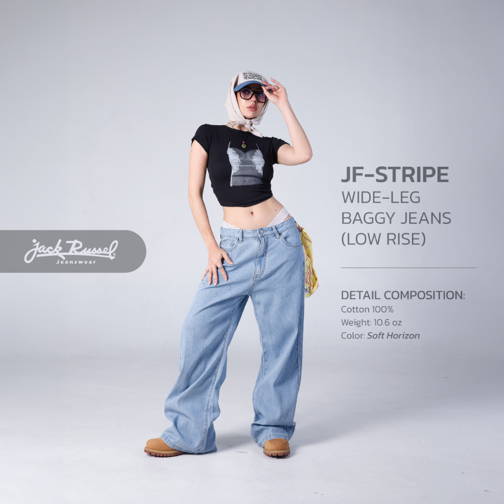 Jack Russel - Women Jeans กางเกงยีนส์ผู้หญิงทรงขาบาน - Handwerk JF-STRIPE Baggy Wide Leg Low Soft Horizon