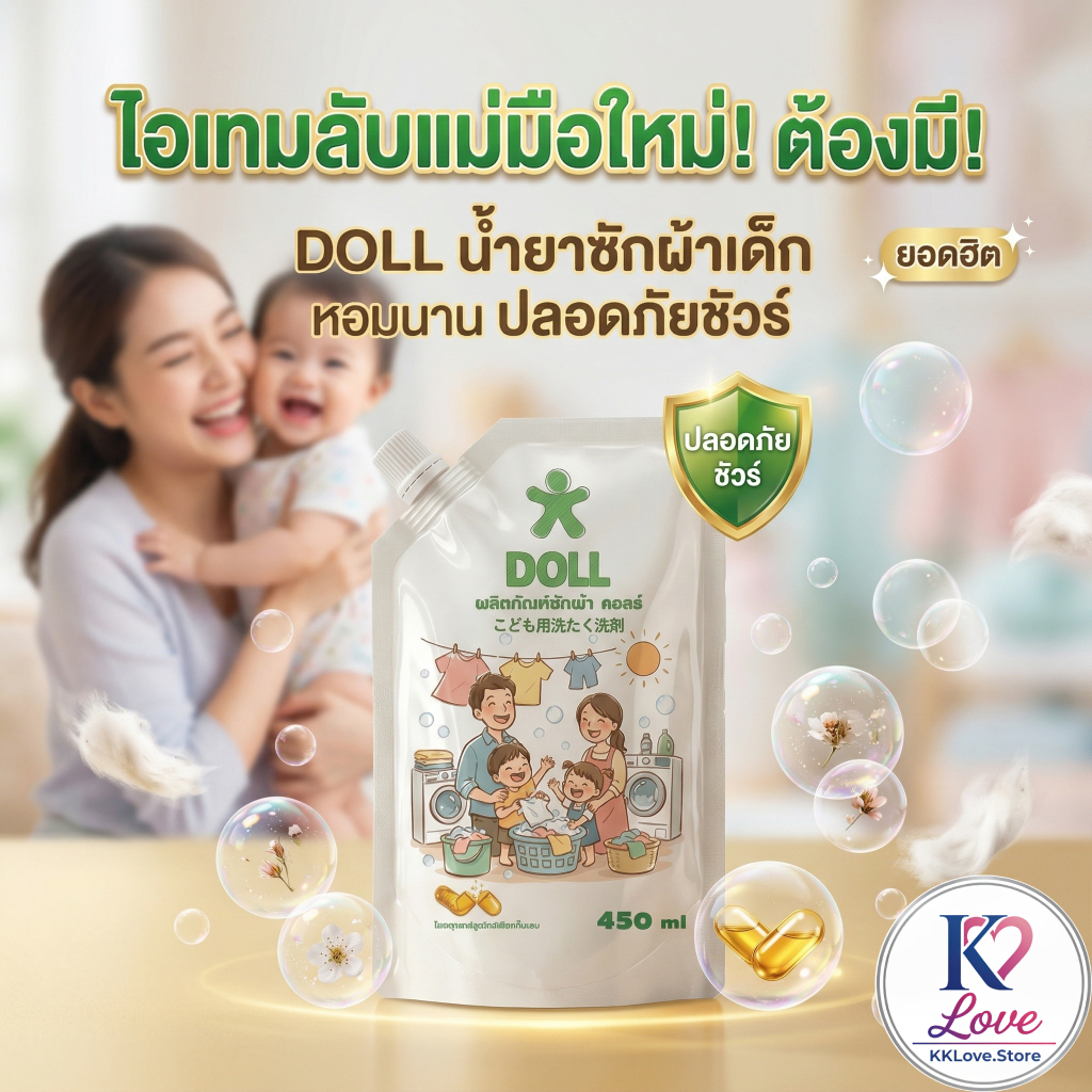 DOLL น้ำยาซักผ้าเด็ก 450ml สูตรอ่อนโยน ขจัดคราบฝังลึก หอมละมุน ลดกลิ่นอับชื้น