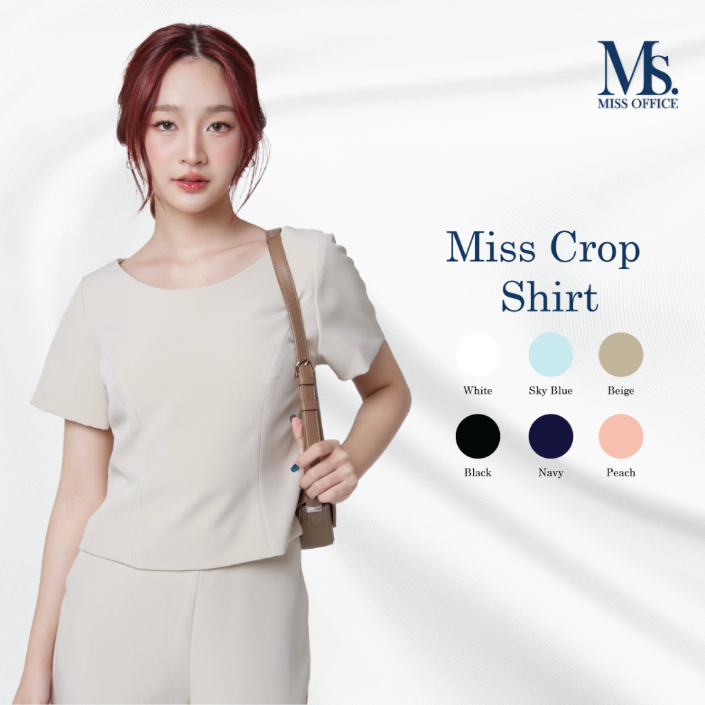 [ส่งฟรี] Miss Office (Best Seller) เสื้อครอปคอกลม มีแขน (MT-003)