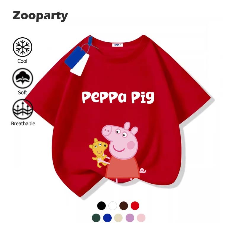 Peppa Pig เสื้อเด็ก ใหม่ ใส่สบาย ไม่หด เสื้อยืดแขนสั้นเด็กลายการ์ตูนน่ารัก อายุ 3-15 ปี(พร้อมส่ง)