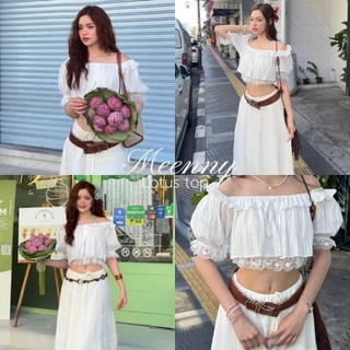 Meenny Closet | LN01 (มีSize) เสื้อปาดไหล่ลุคคุณหนูเเต่งลูกไม้