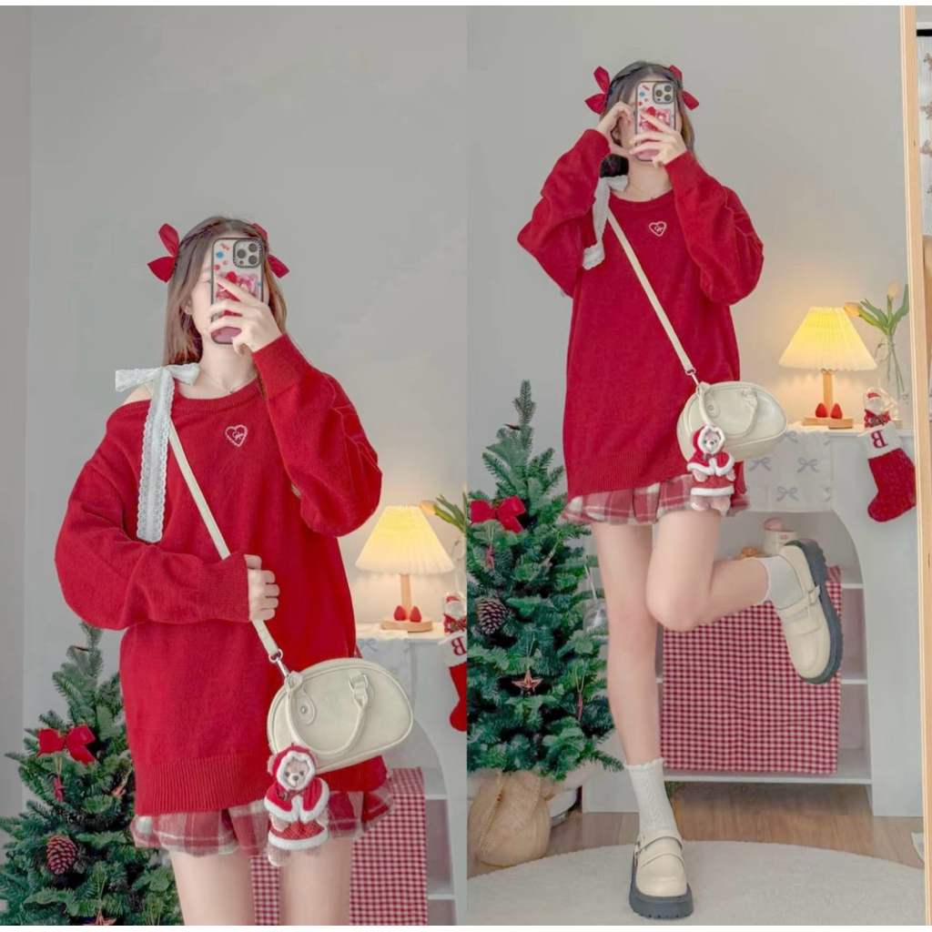 Rika เสื้อสเวตอเตอร์ เปิดไหล่ ผูกโบว์
