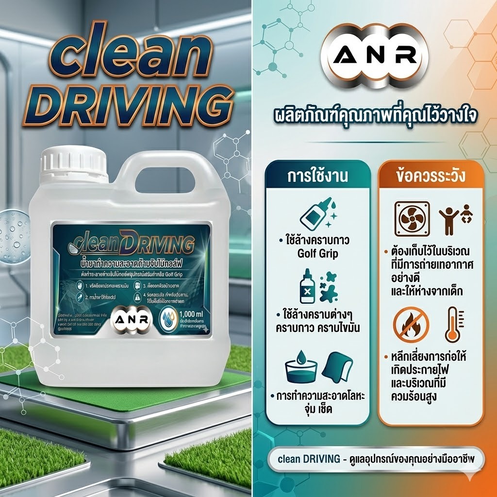 1020 น้ำยาทำความสะอาด ด้ามจับไม้กอล์ฟ Clean DRIVING ตัวทำละลายใช้ล้างคราบกาว Golf Grip 1 ลิตร EEC
