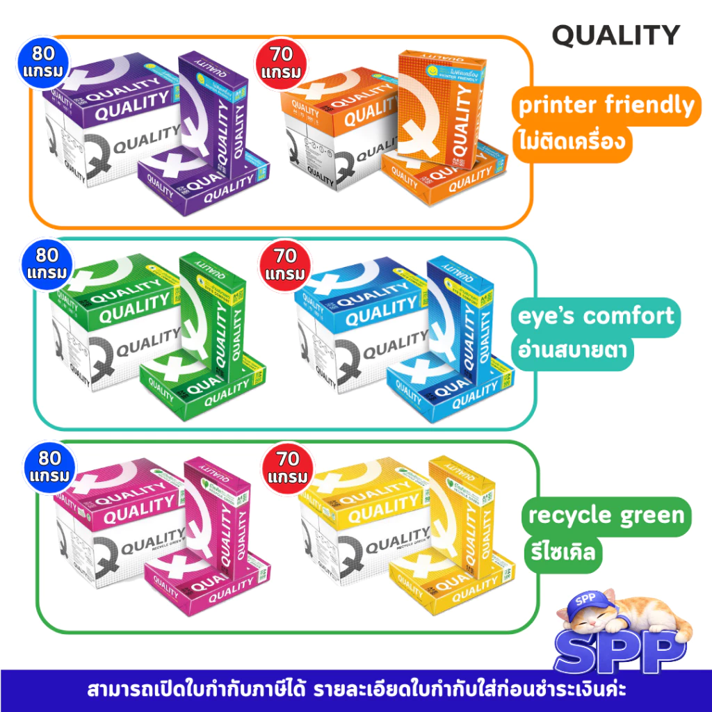 กระดาษถ่ายเอกสาร A4 Quality 70 และ 80 แกรม ขนาด A4 จำหน่าย 5 รีม หรือ 1 ลัง