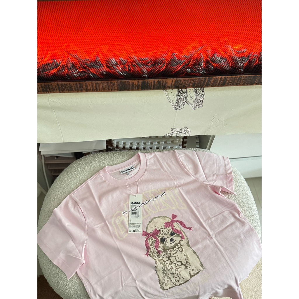 (ขายแต่ของแท้) Ganni Pink Poodle Short Sleeve T-Shirt A1050062 868