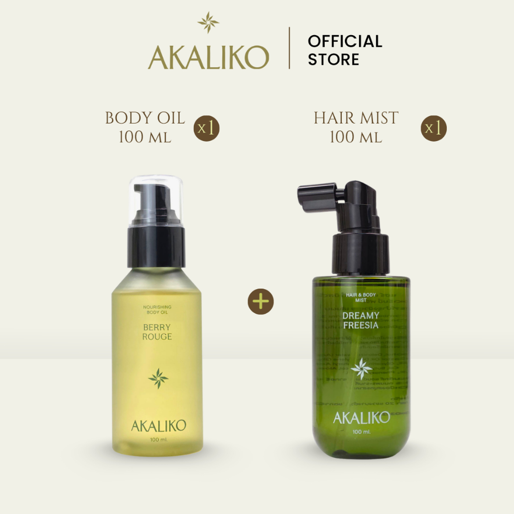 [ซื้อคู่ถูกกว่า] AKALIKO Set Body Oil + Hair Mist 100 ml อะกาลิโก เซ็ตบอดี้ออยล์และสเปรย์ฉีดผมหอม 100 ml