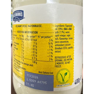 Hellmann'S Real Mayonnaise 400G มายองเนสนำเข้าจากประเทศอังกฤษ