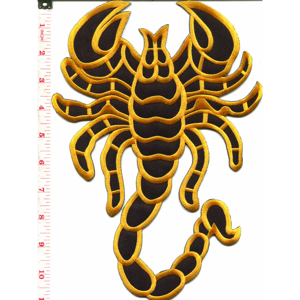 Gold Scorpion biker tattoo Big XL 7.63 x 11 inches embroidered applique iron-on patch (232)