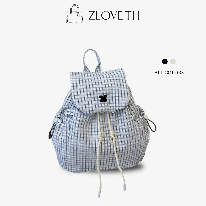 ZLOVE กระเป๋าเป้สะพายหลังสำหรับสุภาพสตรี ความจุสูง รุ่นใหม่ เชือก Drawstring รูปแบบการตรวจสอบ น้ำหนักเบา พักผ่อน