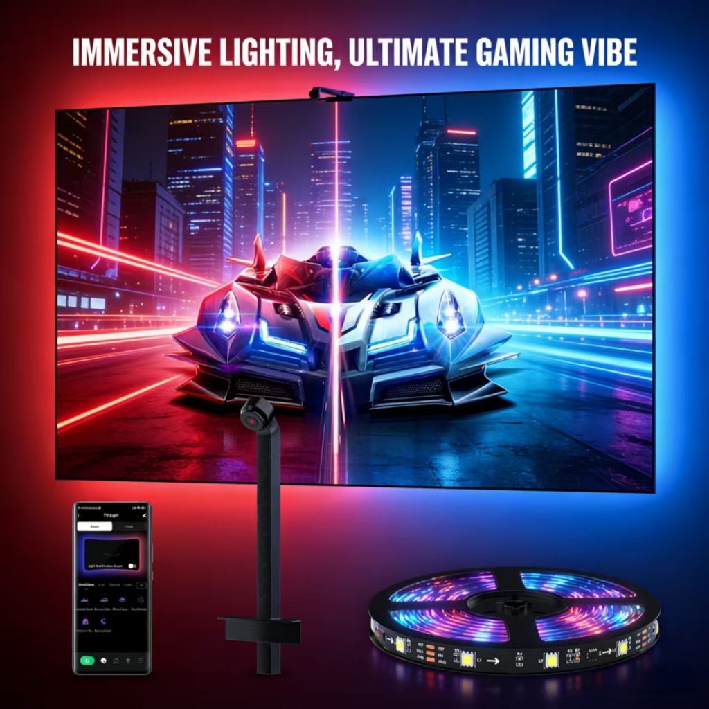 RGB ละภาพพื้นหลัง พร้อมไฟแบ็คไลท์ LED รองรับ Wi-Fi เหมาะสำหรับทีวีและคอมพิวเตอร์หลากหลายรุ่น