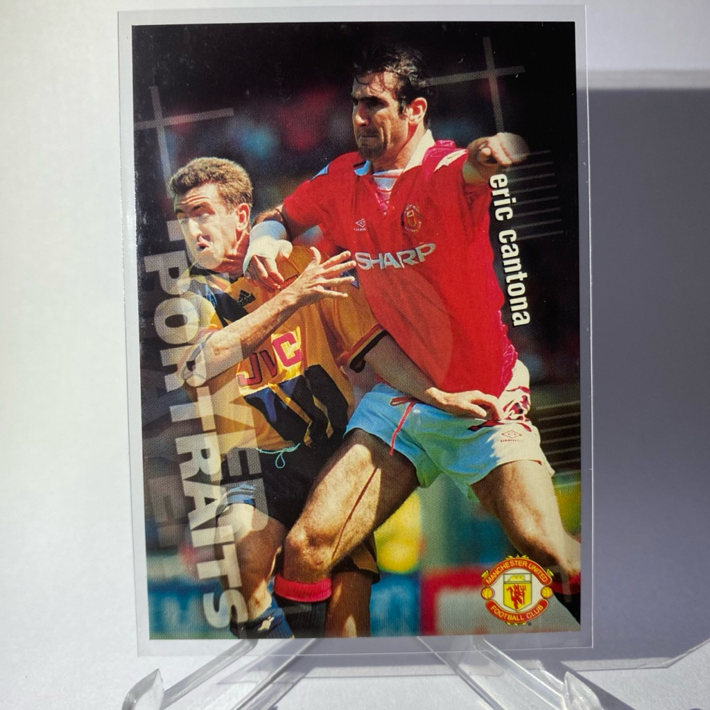การ์ดนักฟุตบอล ERIC CANTONA, MANCHESTER UNITED, PORTRAITS, FUTERA 1997, (ตำหนิผิวการ์ดจุดขาว ด้านหลั