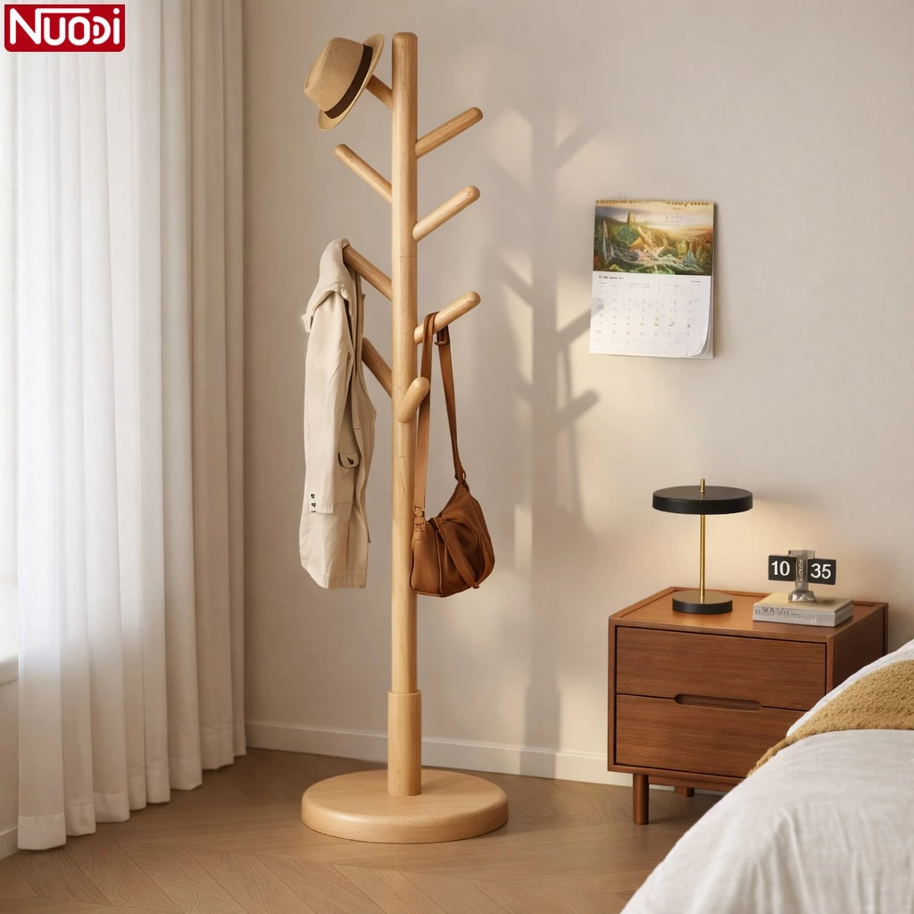 Nuodi ราวไม้ ราวแขวนเสื้อผ้าอเนกประสงค์ ราวผ้าตั้งพื้น แขวนหมวก แขวนเสื้อ เเข็งเเรง ทนทาน