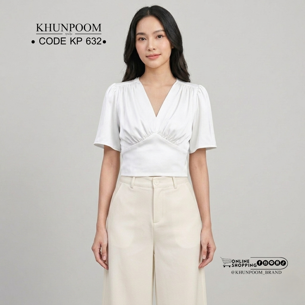 KP 632 ทรงสวยเป๊ะ ใส่แล้วดูภูมิฐานแต่ยังมีความแฟชั่น จีบช่วงอกช่วยพรางหุ่นได้ดีมาก ผ้าใส่สบายไม่ร้อน