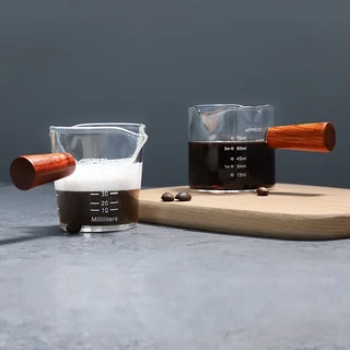 HOMEC ถ้วยตวงด้ามไม้ แก้วตวงกาแฟ Measuring Cup แก้วตวงกาแฟปากคู่ สำหรับตวงกาแฟ ตวงนม 75ml 150ml