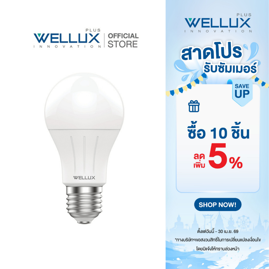 WELLUX หลอดไฟ 4000K แสงคลูไวท์ 7W 9W ปลอดภัยไม่ส่งคลื่นแม่เหล็กรบกวน LED BULB GQ SERIES ขั้วE27