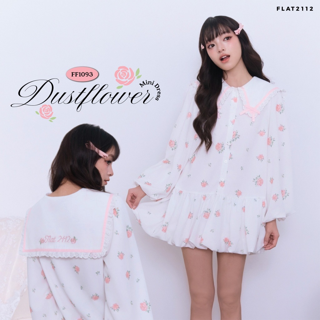 FLAT2112 : DUSTFLOWER MINI DRESS เดรสสั้น เดรสแขนยาว เดรสออกงาน แฟชั่นผู้หญิง (FF1093)