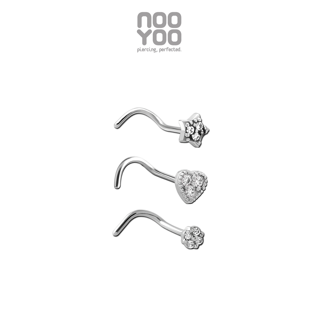 NooYoo จิวจมูกสำหรับผิวแพ้ง่าย Pretty Little Things Nose Pigtail Surgical Steel Set