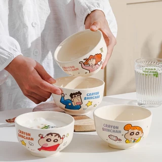 【ของแท้】Shinchan ชินจัง ชุดชามเซรามิค 4 ใบ 4.5 นิ้ว ลายน่ารัก กล่องเซ็ตหรู ของขวัญวันหยุด ใส่ข้าว ซุป ของหวาน ไมโครเวฟ
