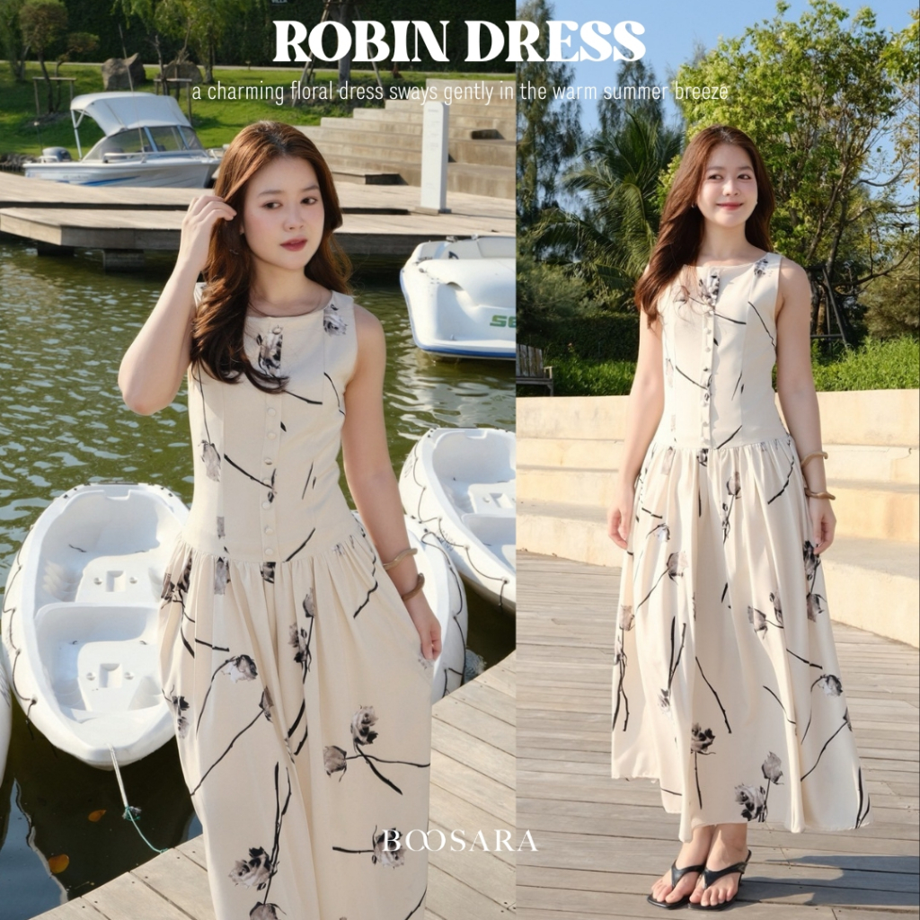 BOOSARA :  Robin dress ชุดเดรสกระโปรงแขนกุดลายกุหลาบ (มีซับใน)ใส่ออกงานได้หรือจะใส่ Summer ก็น่ารัก - BSR C.