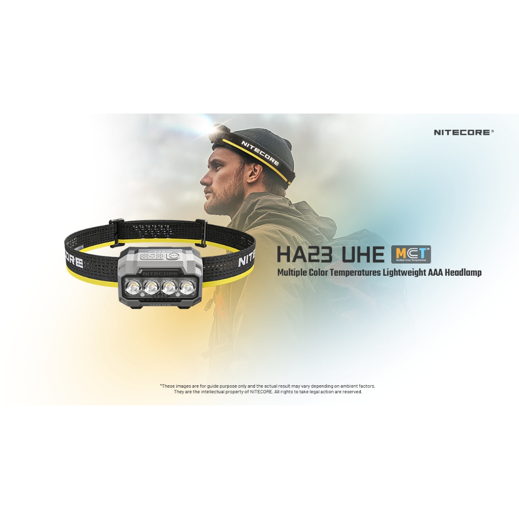ไฟฉายคาดหัว Nitecore HA23 UHE ไฟหน้า AAA น้ำหนักเบาอุณหภูมิสามสี 600 Lumens IP68 สําหรับ Night Run C