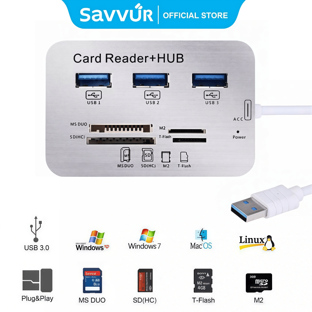 USB 3.0 HUB + เครื่องอ่านการ์ดความเร็วสูง USB HUB พร้อมเครื่องอ่านการ์ด MS/SD/M2/TF พอร์ต USB 3 พอร์