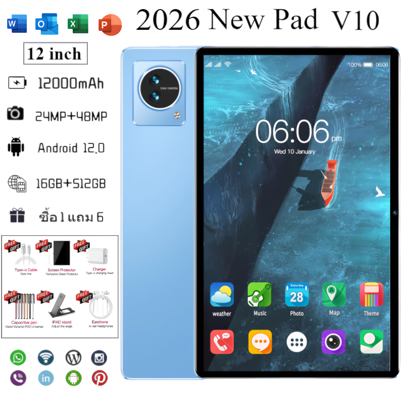 【ซื้อ 1 แถม 6】2026 V10 ของแท้ล่าสุด Tablet PC 16GB + 1TB, แท็บเล็ตการเรียนรู้สำหรับนักเรียน, แท็บเล็ตเกม, โทรศัพท์ 5G