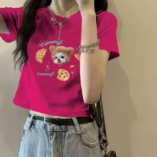 เสื้อครอปแขนสั้น ผ้าคอตตอนผสม สกรีนลายสวยๆ E8015