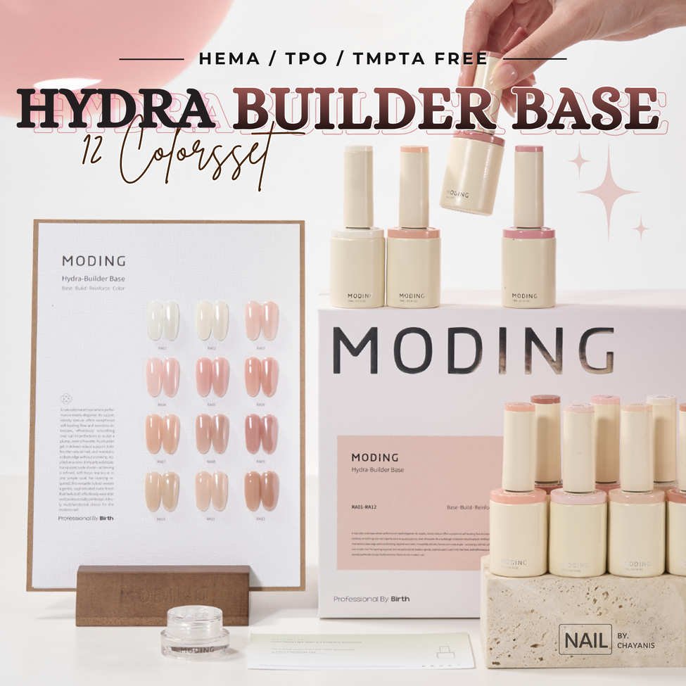 Moding Hydra Builder Base Set ชุดรับเบอร์เบสทาเล็บ 12 สี พร้อมชาร์ทโชว์และผงขัดเล็บ