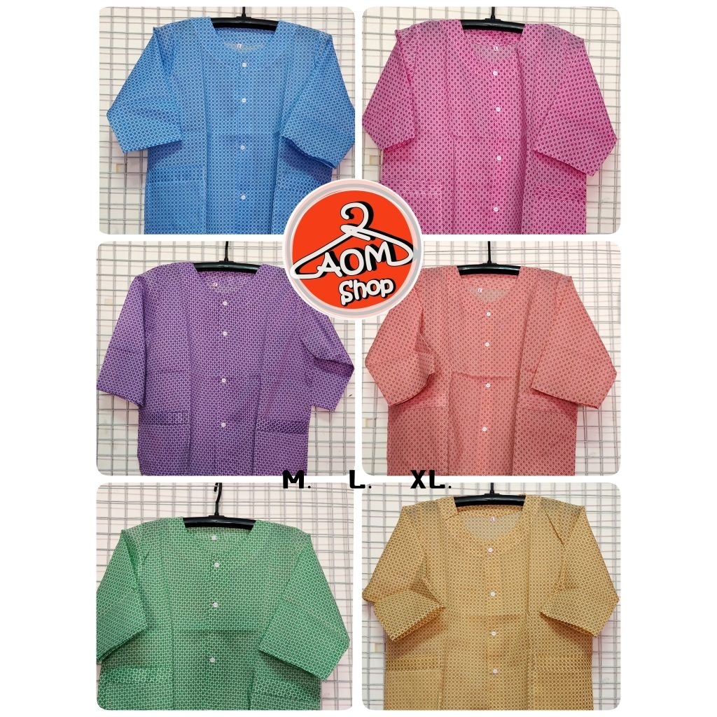 เสื้อคนแก่หญิงสีพื้น เสื้อหญิงสูงวัย เสื้อคุณยาย แขนสี่ส่วนผ้าป่าน  M-XL