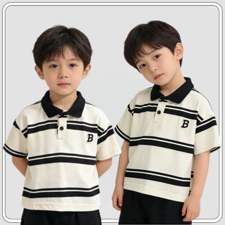 MC213 เสื้อโปโลเด็ก สีดำขาว สไตล์เกาหลี หล่อเท่ ใส่ออกงานได้