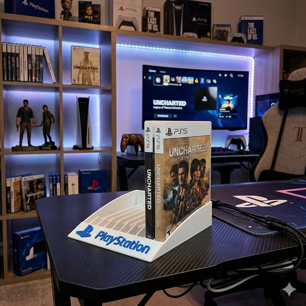 ที่วางแผ่นเกม PS5 / PS4 โลโก้ PlayStation (จุได้ 10 แผ่น) ชั้นวางตลับเกม Game Disc Stand จัดระเบียบโ