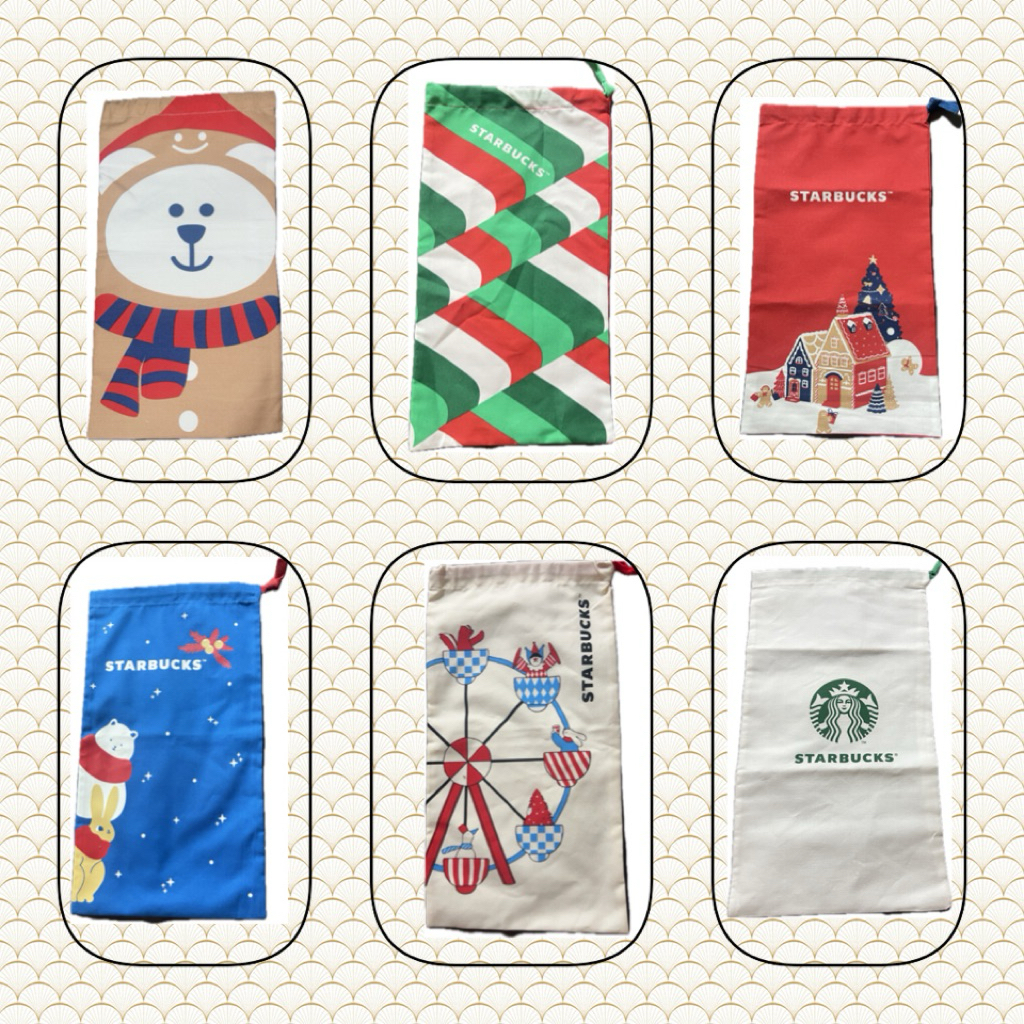 💯% ถุงผ้าสาลู Starbucks สำหรับใส่แก้ว หรือ ใส่ของ ฯลฯ