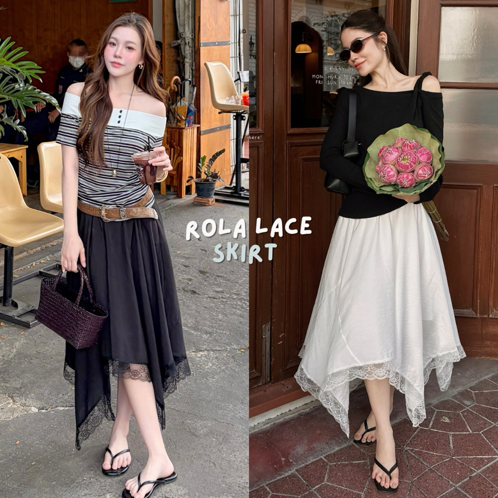 WENDY — Rola lace skirt ⋆. 𐙚 ˚🤍  ⋆.˚ กระโปรงยาวแต่งปลายลูกไม้