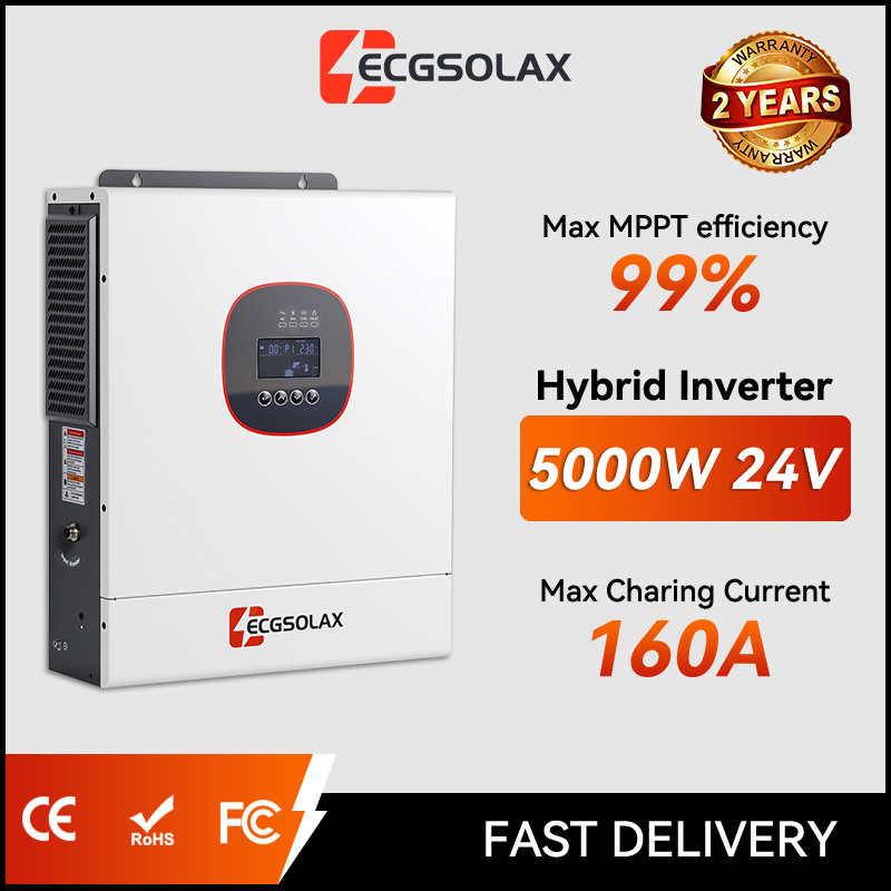 ECGSOLAX 5KWอินเวอร์เตอร์ไฮบริดออฟกริด 24Vไม่จำเป็นต้องเริ่มแบตเตอรี่MPPTวางซ้อนกันได้ พลังงานแสงอาทิตย์